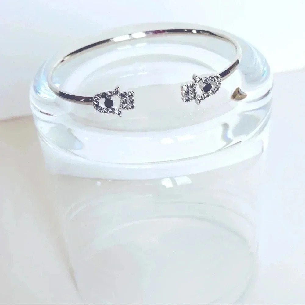 Hamsa Hand Rhinestone Bracelet | Silver Tone Adjustable Boho Jewelry | NWOT